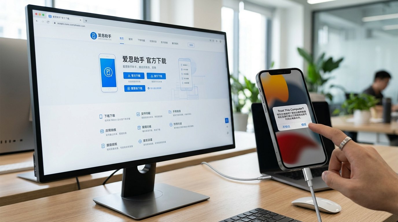 爱思助手电脑版下载安装并连接iPhone点击信任步骤